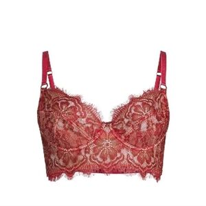 Women’s Sofia Vergara Eyelash Bustier Bra Intimates Sexy Lace Size 36D Red Gold